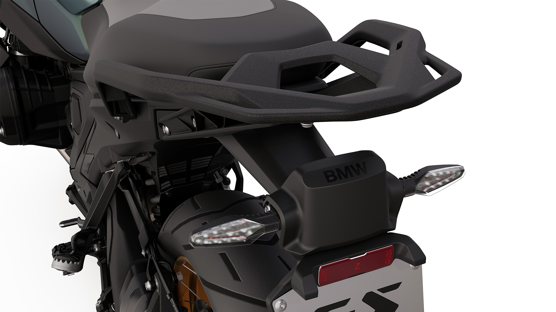 La BMW R 1300 GS Option 719 Tramuntana con intermitente de función integrada y radar trasero