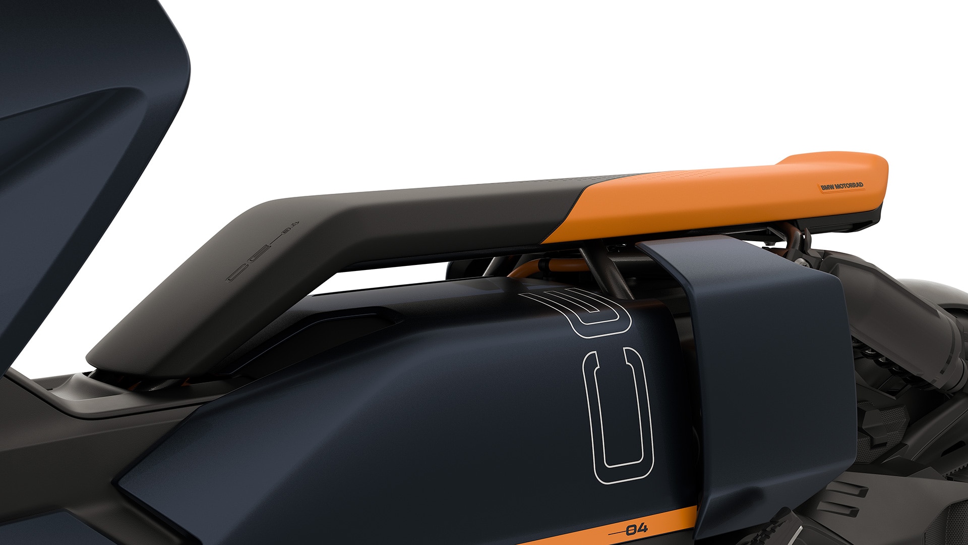 Asiento flotante en negro y naranja.